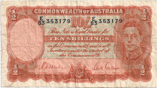 Ten Shilling Sheehan McFarlane Australian Banknote, 'about Fine'