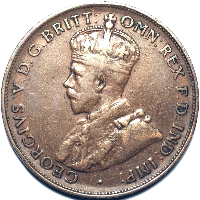 1921 Australian Penny, London obverse, 'about Fine'